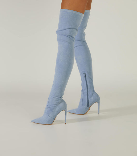 Botas de Tacon Tony Bianco Avah Denim Stretch 10.5cm Azules | BECSD32919