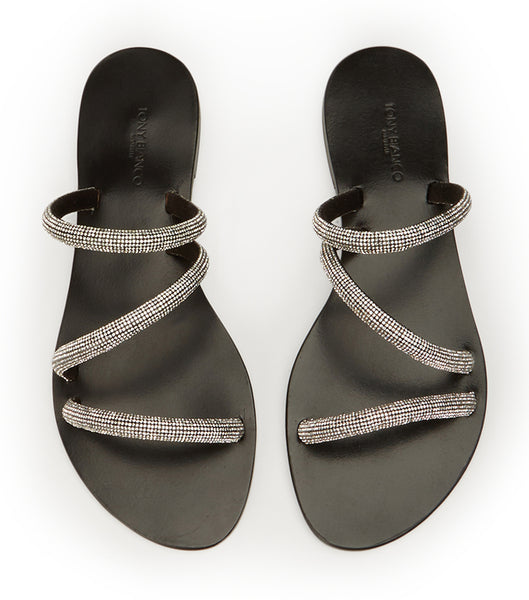 Chanclas Tony Bianco Fusion Crystal/Black Suede 1cm Negras | SECVO65700