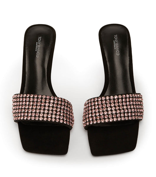 Tacones Brillantes Tony Bianco Amos Pink Crystal/Black Suede 6.5cm Rosas Negras | ECZPD48834